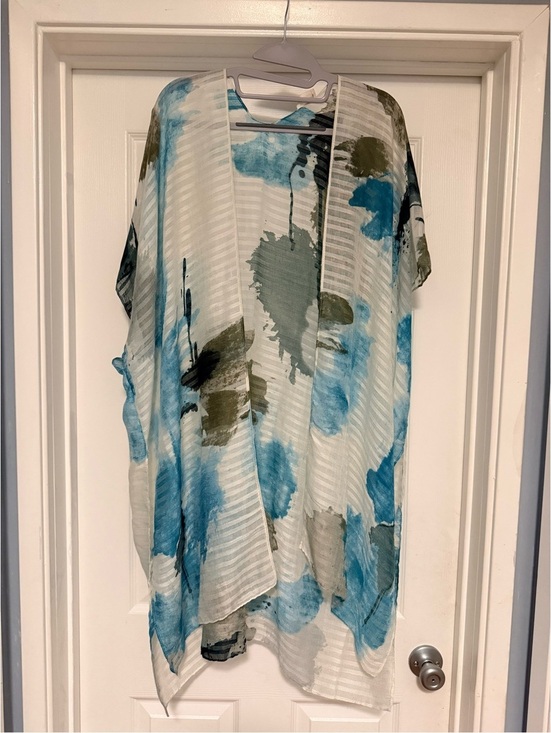 Humble Hilo Tops - HUMBLE & HILO Watercolor Print Sheer Open Front Kimono Duster OS NWOT